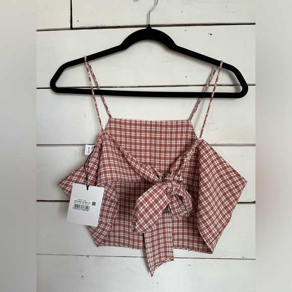 Glamorous Gingham Square Tie Back Crop Top - Picture 2 of 2